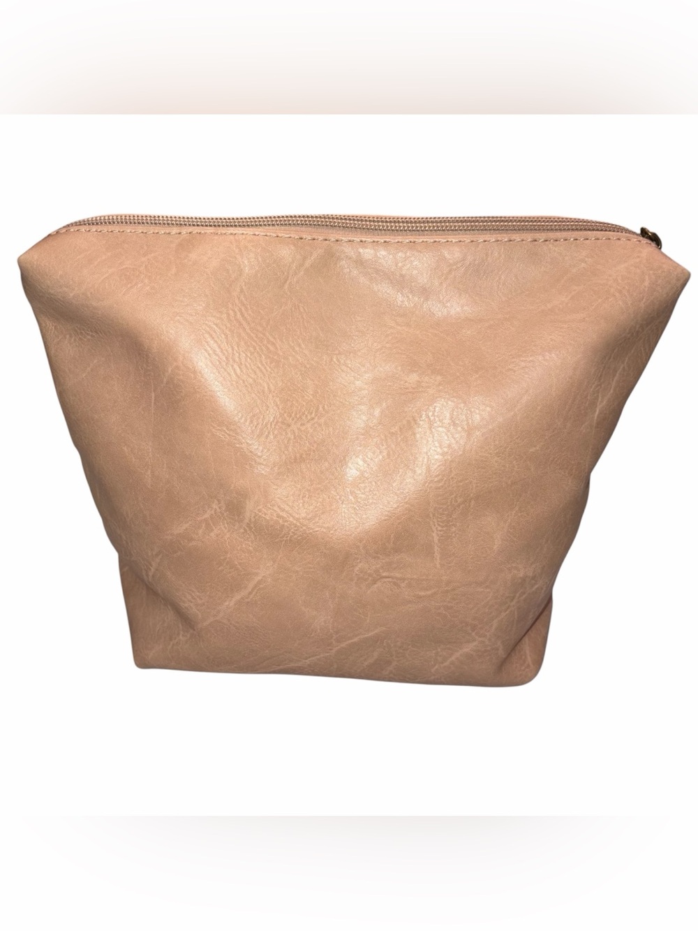 Anthropologie Taupe Faux Leather Travel Cosmetic Toiletries Bag Case